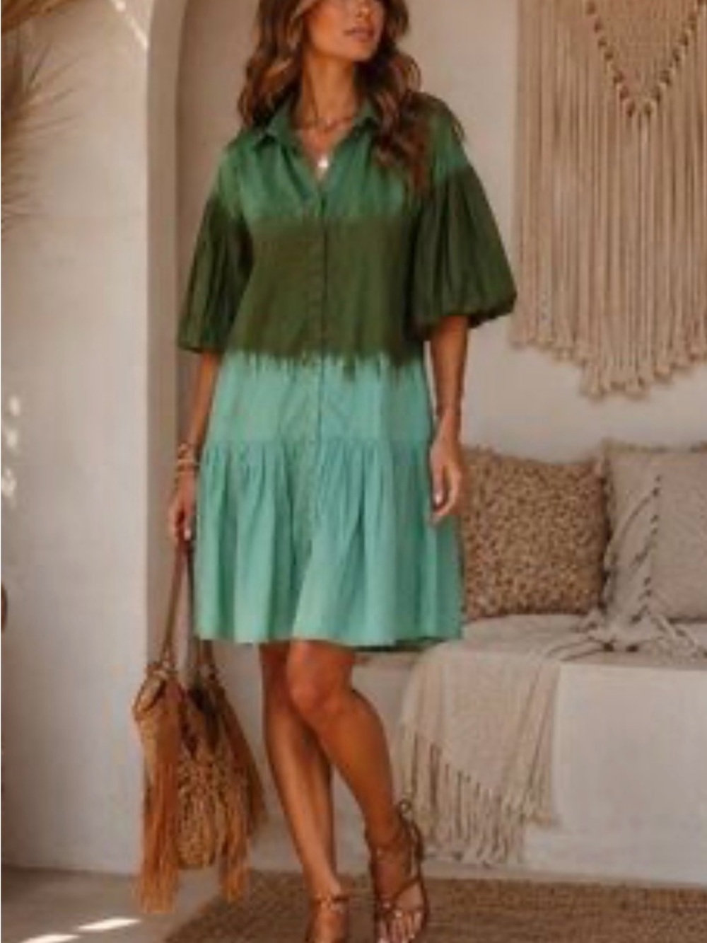 Green Ombre Button-Down Mini Dress